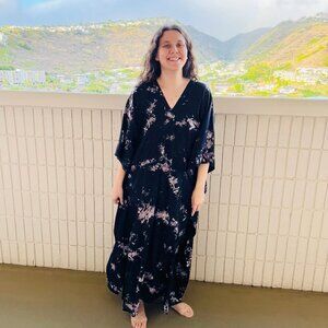 Black Grey Tie Dye Kaftan Dress